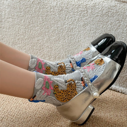Rufia - Elegant Vintage Floral Pattern Crew Socks