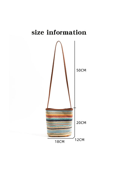Cosbai - Playful Rainbow Striped Color-Block Bucket Bag