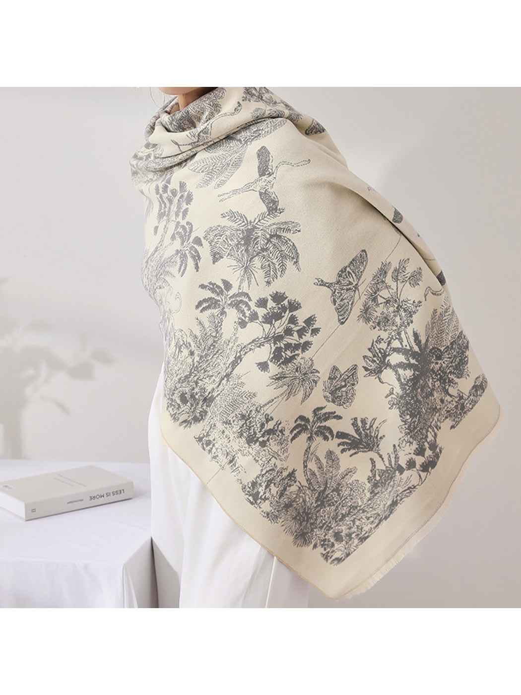 Scarvii - Botanical Bird and Butterfly Fringed Scarf