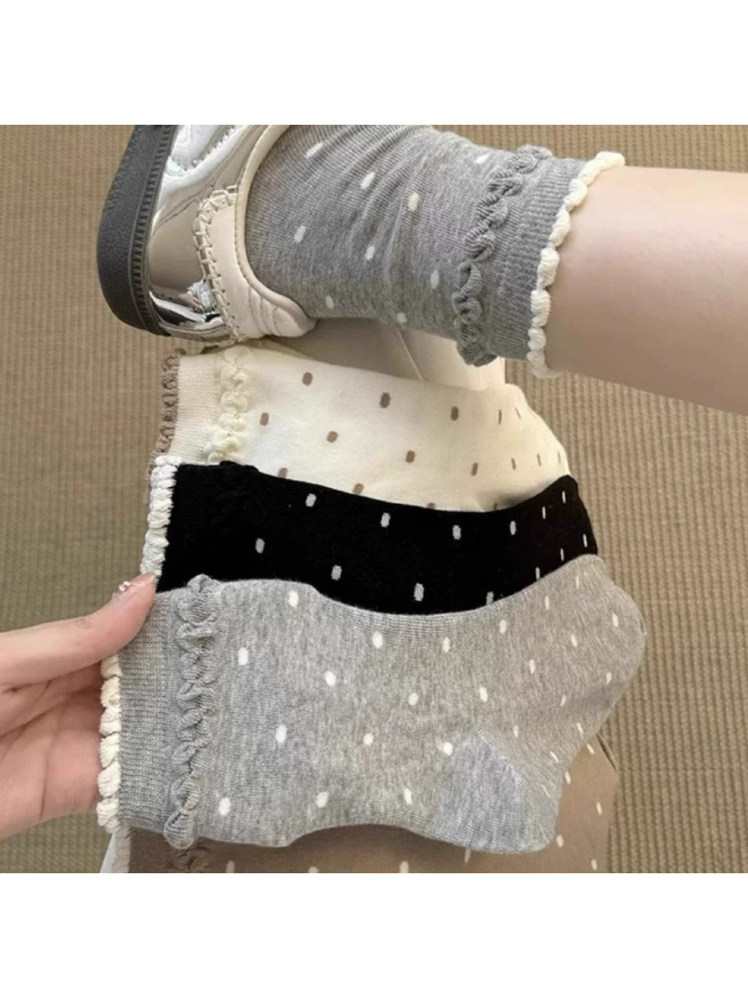 Rufia - Polka Dot Ruffle Cuff Crew Socks product image 2