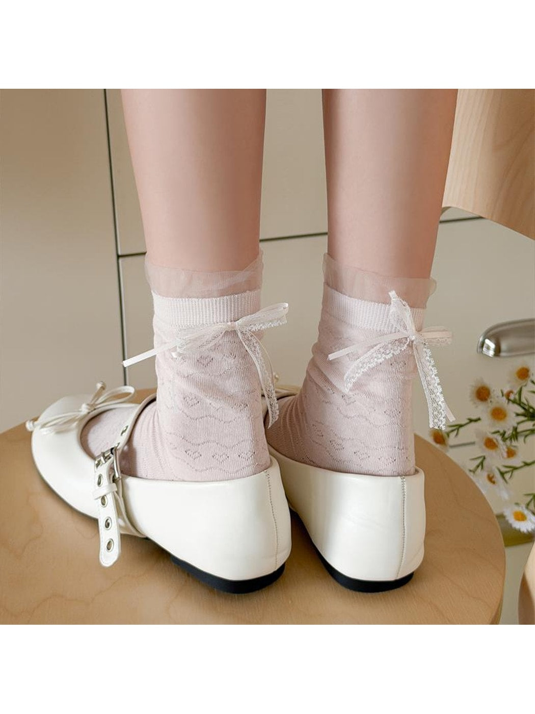 Rufia - Sweet Style Pink and White Crew Socks