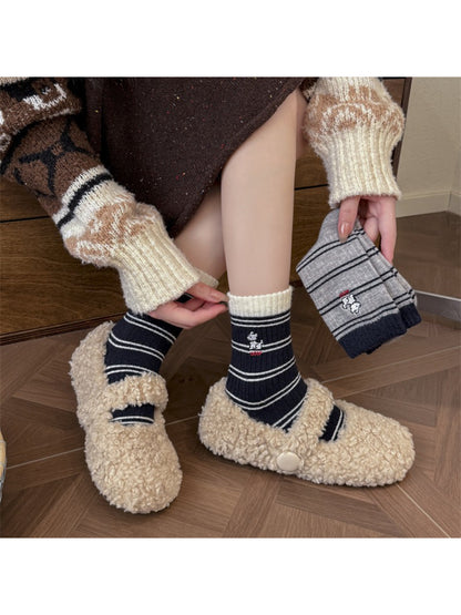 Rufia - Striped Dog Motif Everyday Crew Socks product image 7