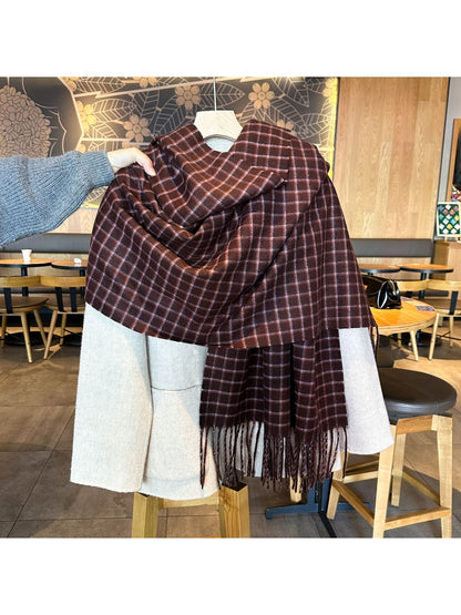 Scarvii - Retro Windowpane Fringe Plaid Scarf