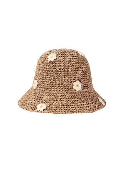 Side view of Haila sun hat showing wide brim and floral pattern