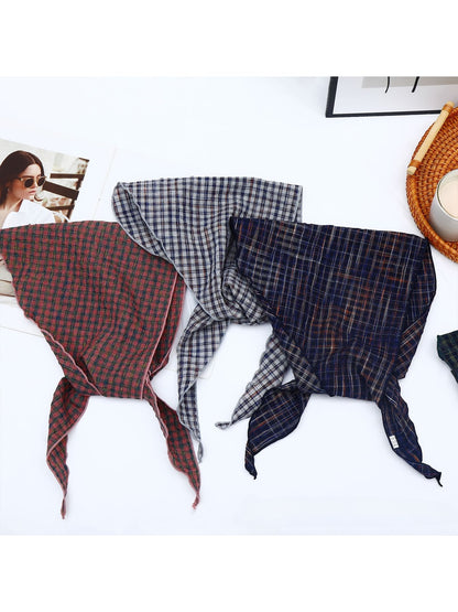 Scarvii - Elegant Checked Print Triangle Bandana