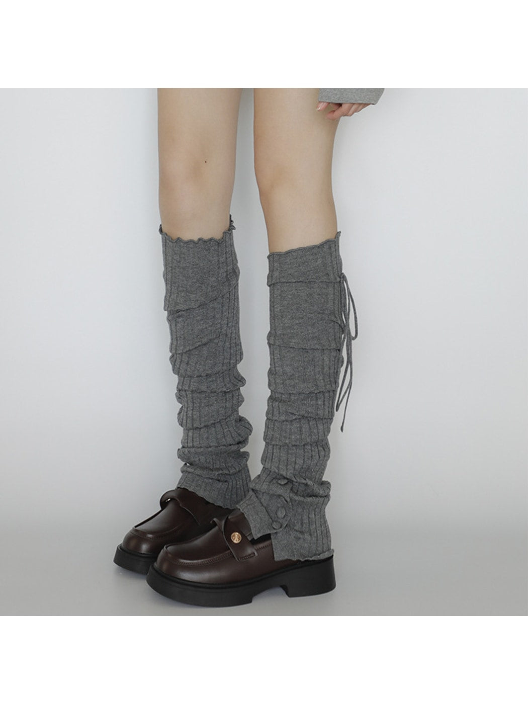 Cozyra - Button-and-Drawstring Ribbed Leg Warmers