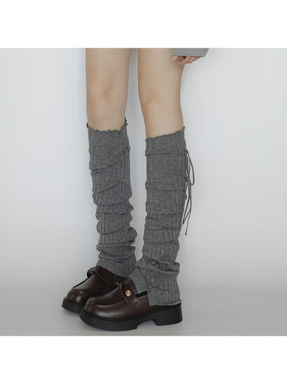 Cozyra - Button-and-Drawstring Ribbed Leg Warmers