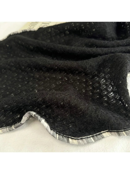 Scarvii - Plaid-Trim Openwork Triangle Scarf