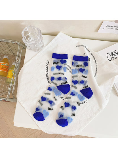 Rufia - Hearts and Lattice Crew Sheer Socks