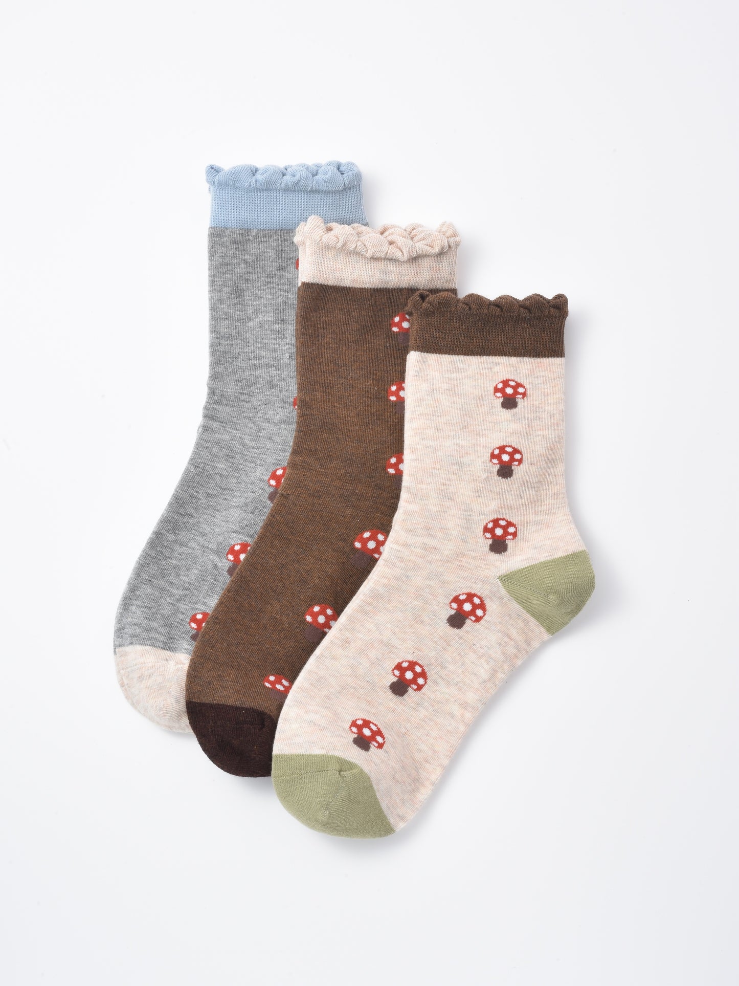 Rufia - Mushroom Print Ruffle Crew Sock