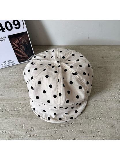 Haila - Polka Dot Print Short Brim Beret Hat