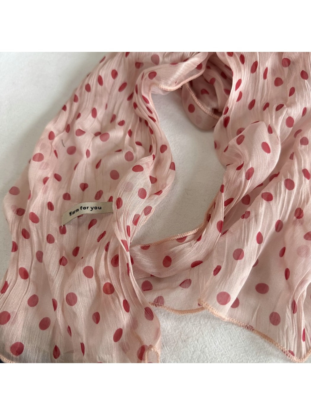 Scarvii - Polka Dot Pleated Long Narrow Scarf
