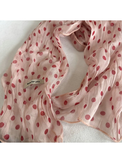 Scarvii - Polka Dot Pleated Long Narrow Scarf