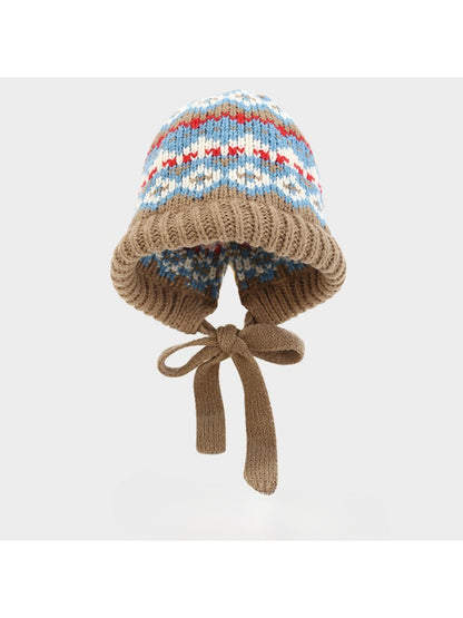 Haila - Nordic Pattern Tie Bonnet Beanie
