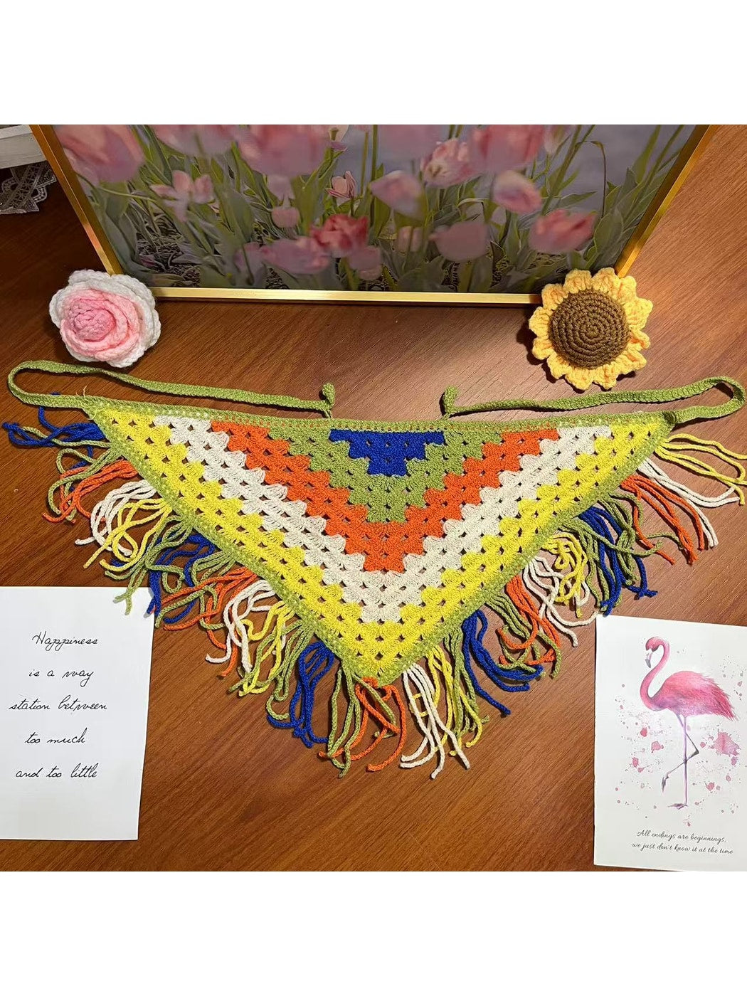 Scarvii - Vibrant Openwork Tassel Triangle Bandana