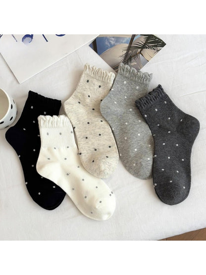 Rufia - Polka Dot Ruffle Edge Mid-Calf Capsule Socks