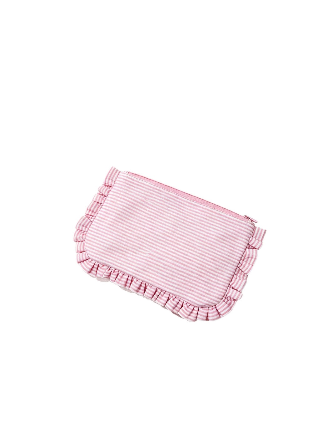 Cosbai - Pastel-toned Striped Ruffle Trim Zip Pouch