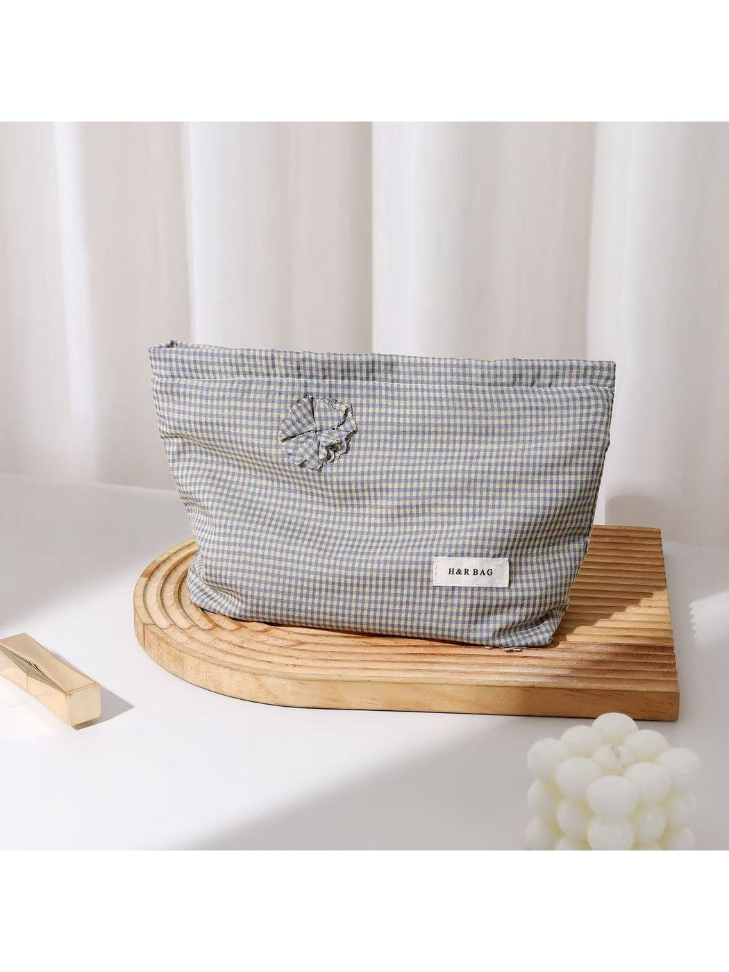 Cosbai - Floral Plaid Handheld Cosmetic Pouch Bag