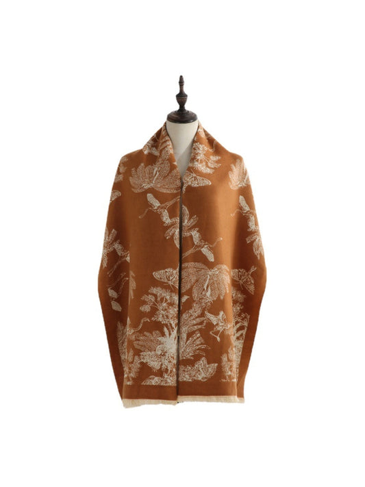 Scarvii - Botanical Bird and Butterfly Fringed Scarf