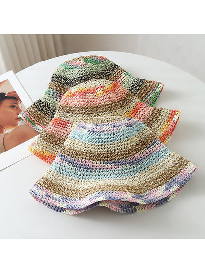Haila - Openwork Stripe Summer Travel Bucket Hat