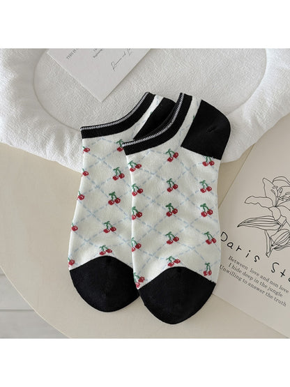 Rufia - Cherry and Heart Pattern Low Ankle Socks