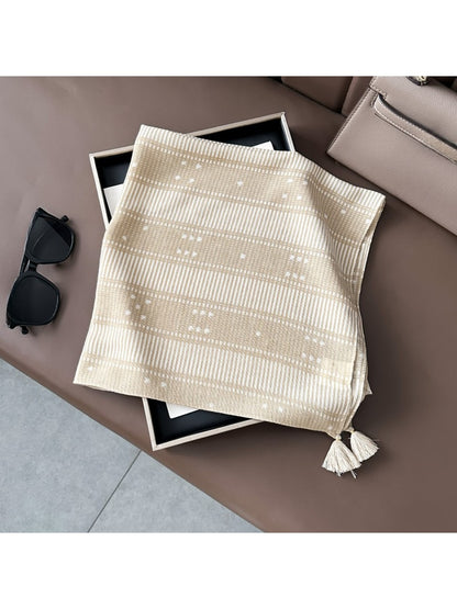 Scarvii - Striped and Dot Pattern Square Scarf