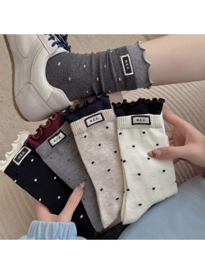 Rufia – Lace Mid-Calf Socks with Polka Dot