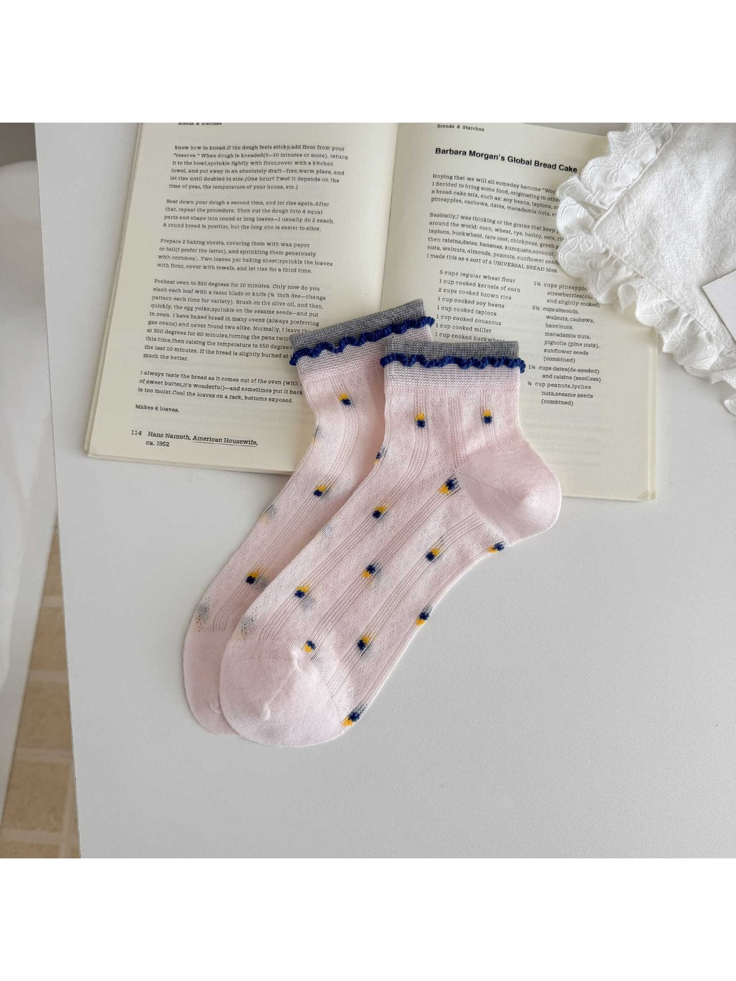 Rufia - Floral Colorblock Cuff Openwork Ankle Socks