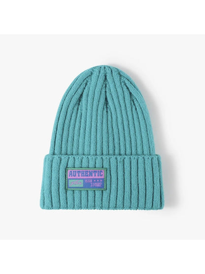 Haila - Letter Patch Ribbed Cuffed Beanie