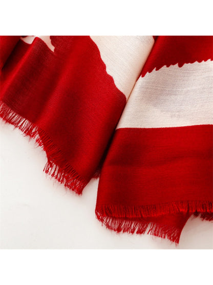 Scarvii - Modern Stripe Print Tassel Scarf