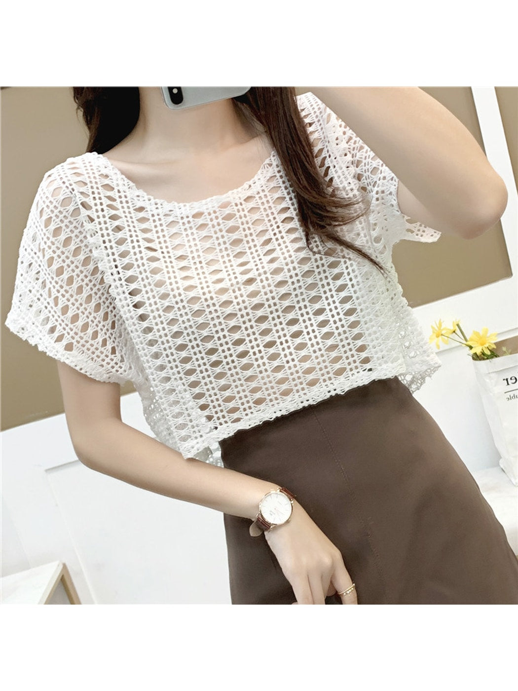 Crosa - Solid Color Openwork Cover Up