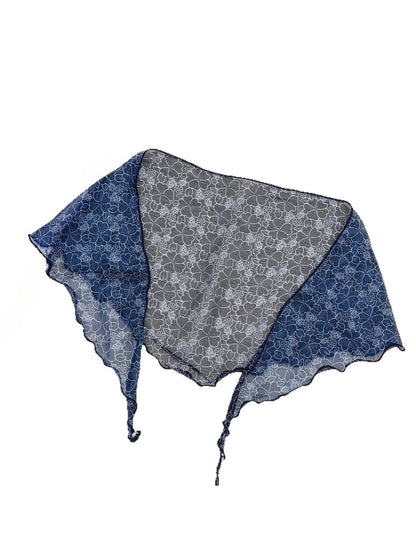 Scarvii - Muted Blue Floral Printed Triangle Bandana