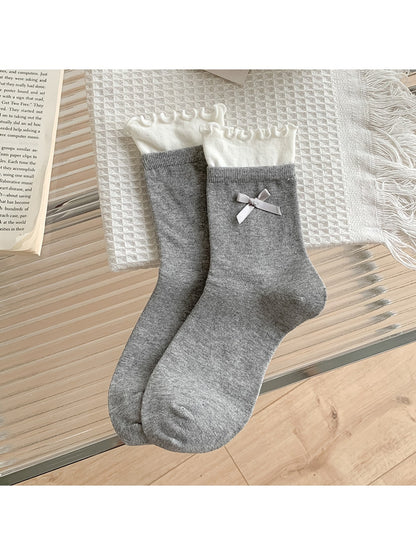 Rufia - Bow Detail Ruffle Trim Crew Socks