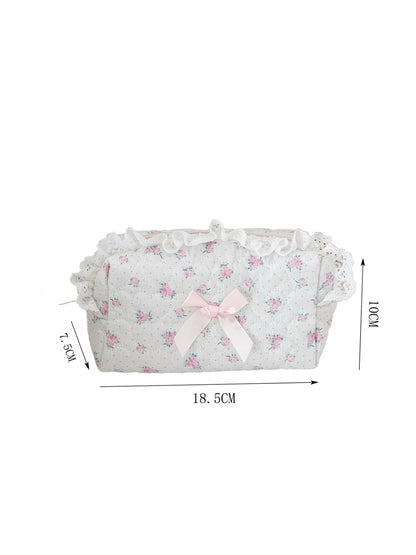 Cosbai makeup storage bag folded flat with bow and lace details visible