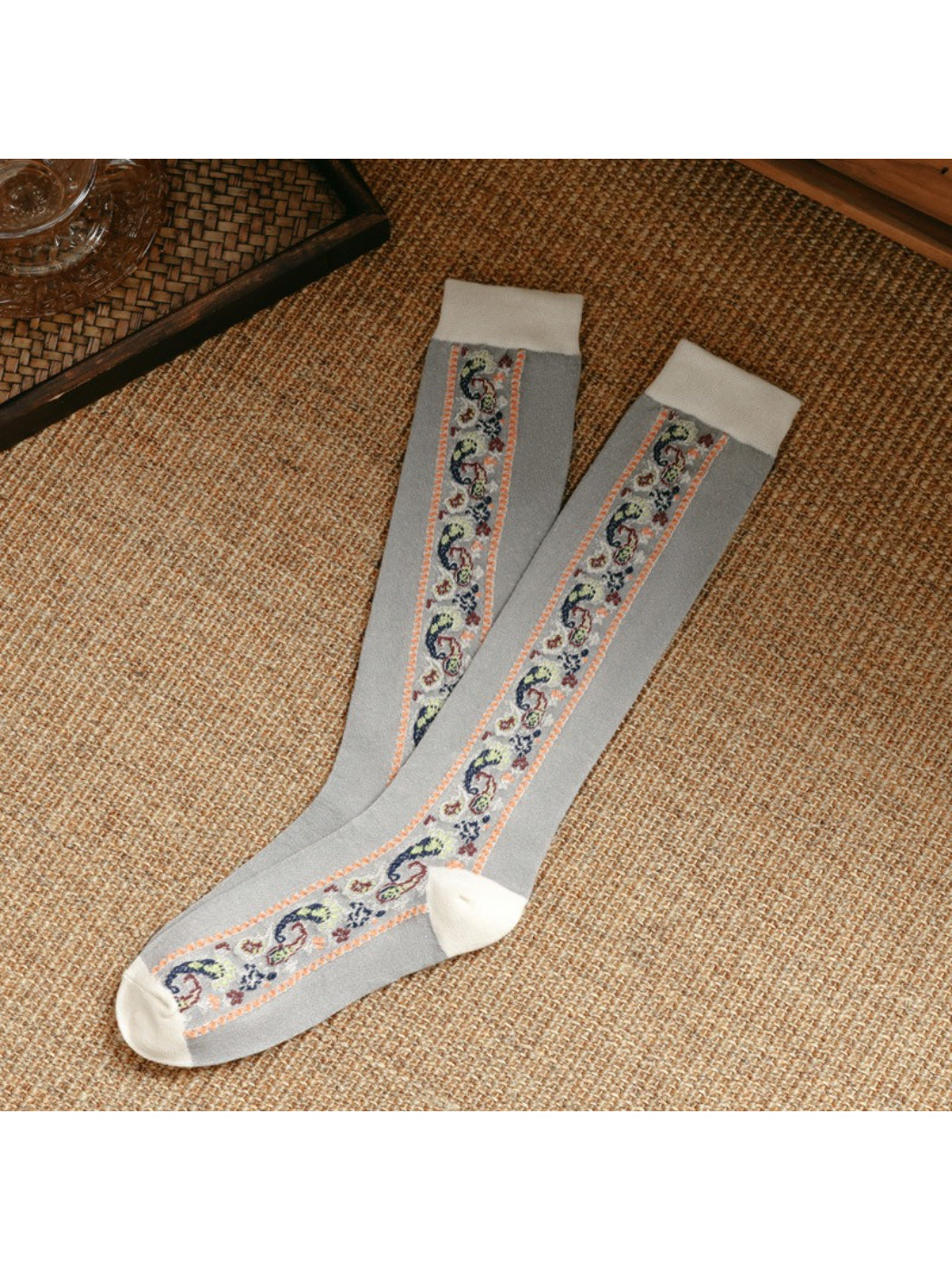 Rufia - Retro Paisley Trim Knee Socks