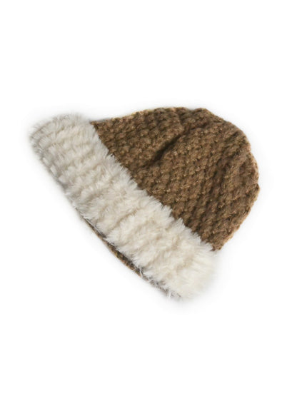 Haila - Cozy Fuzzy Trim Textured Knit Beanie