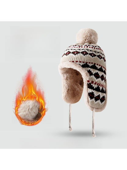 Haila - Jacquard Patterned  Knitted Beanie with Earflaps