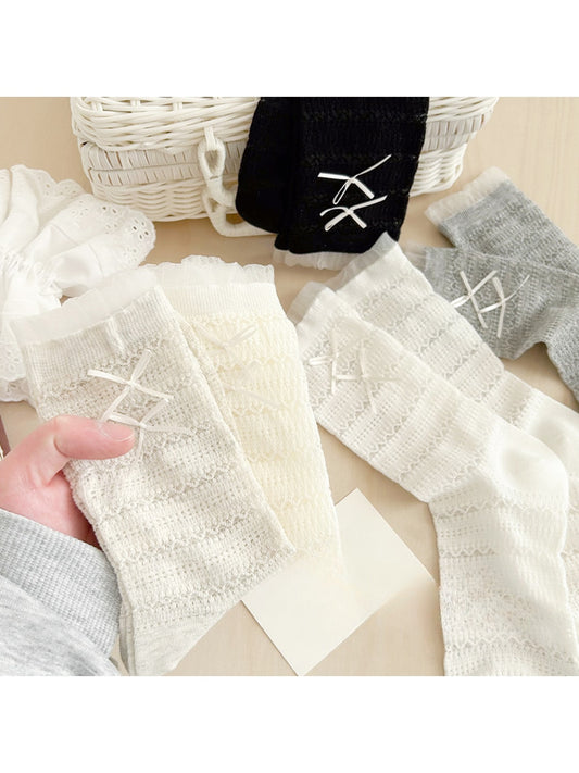 Rufia - Sweet Bow Detail Textured Women's Crew Socks