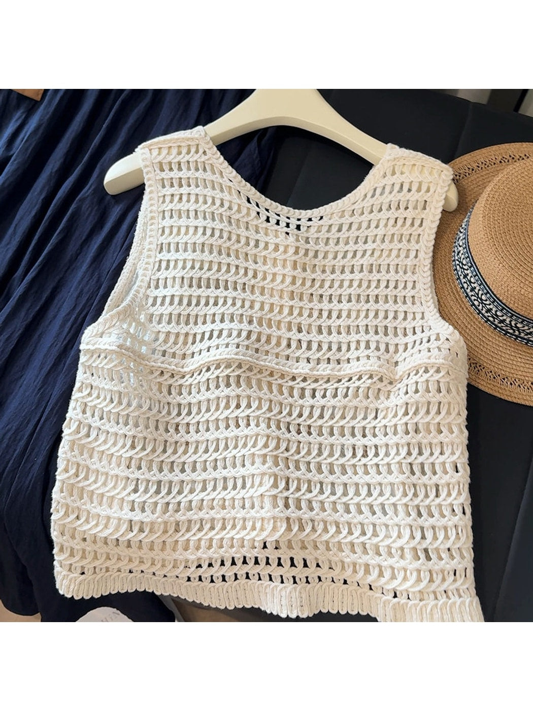 Crosa - V-Neck Butterfly Pattern Openwork Sleeveless Vest