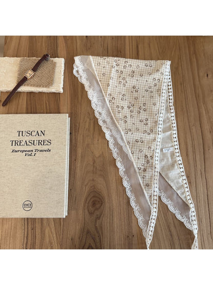 Scarvii - Floral Lace Trim Printed Triangle Bandana Scarf