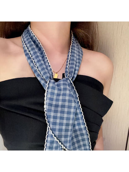 Scarvii - Retro Plaid Long Scalloped Edge Scarf