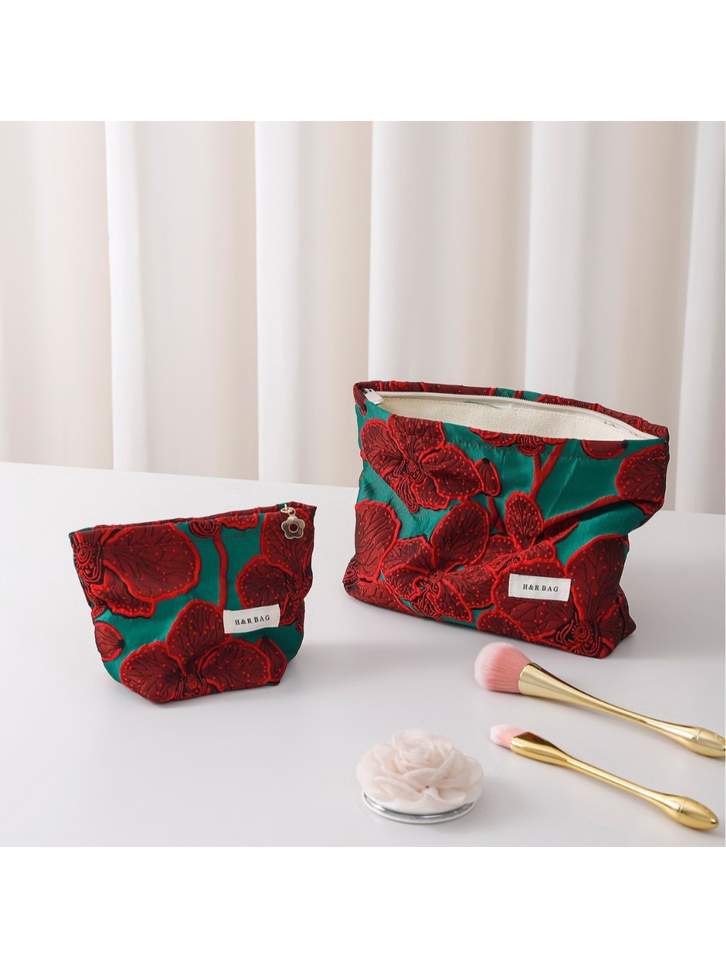 Cosbai - Floral Print Handheld Cosmetic Pouch Bag