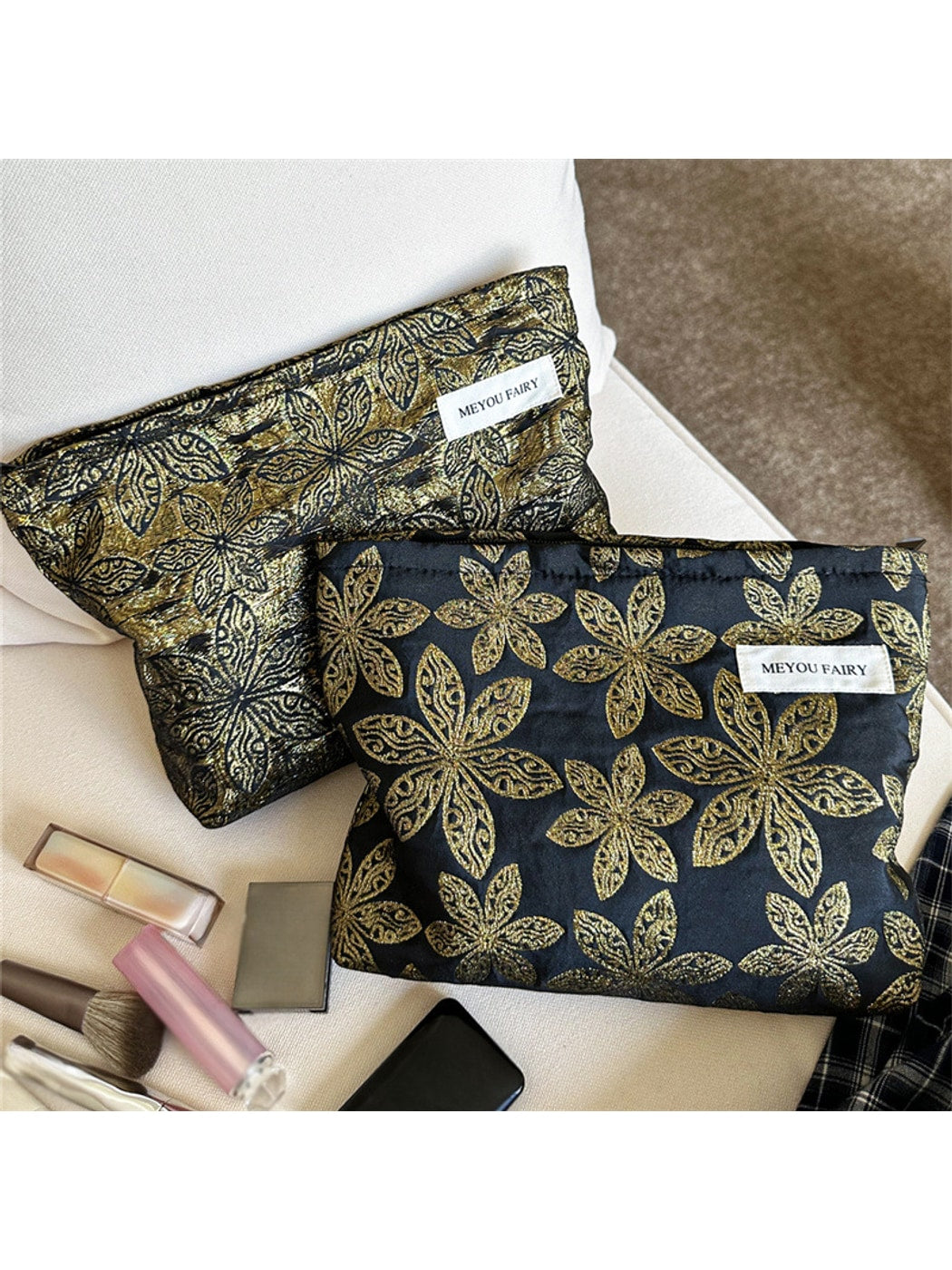 Cosbai - Elegant Floral Zippered Cosmetic Bag