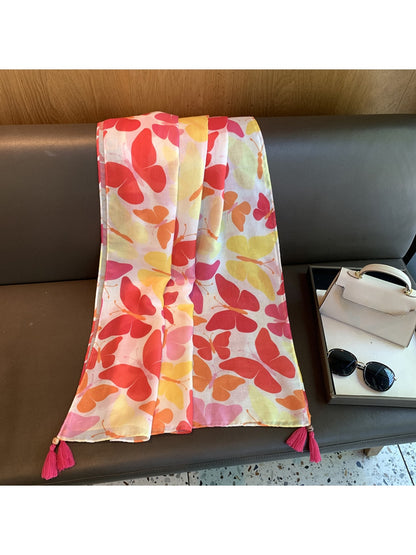 Scarvii - Warm Colors Butterfly Print Rectangular Scarf