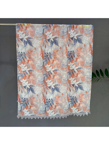 Scarvii - Floral Print Lace Trim Lightweight Wrap Scarf