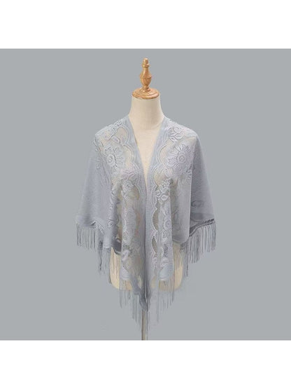 Scarvii - Solid Lace Fringe Women's Triangle Shawl