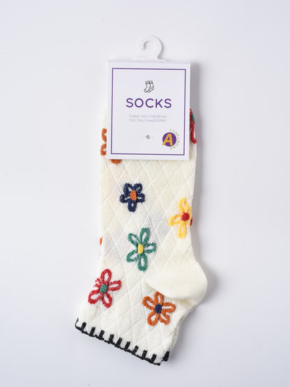 Rufia - Floral Grid Short Ankle Socks