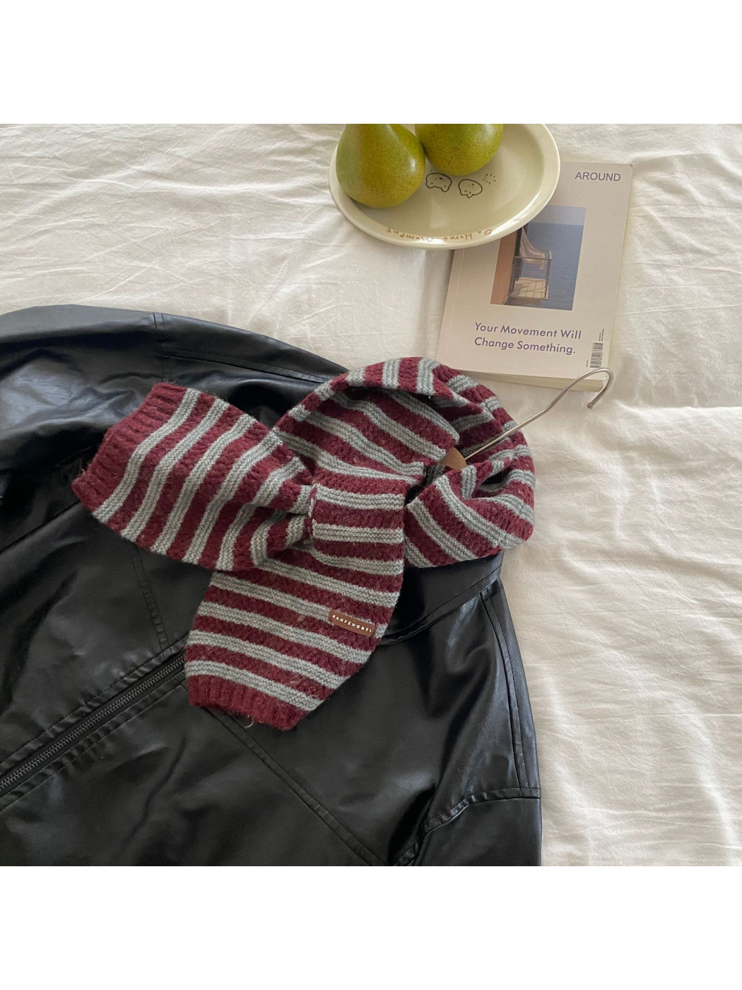 Scarvii - Striped Textured Knit Pull Through Scarf