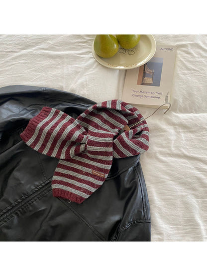 Scarvii - Striped Textured Knit Pull Through Scarf