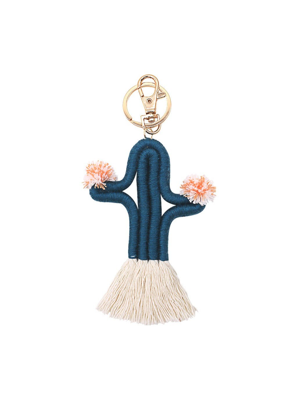 Koco Crochet Cactus Keychain with Pompom & Tassel showing floral motif and tassel detail